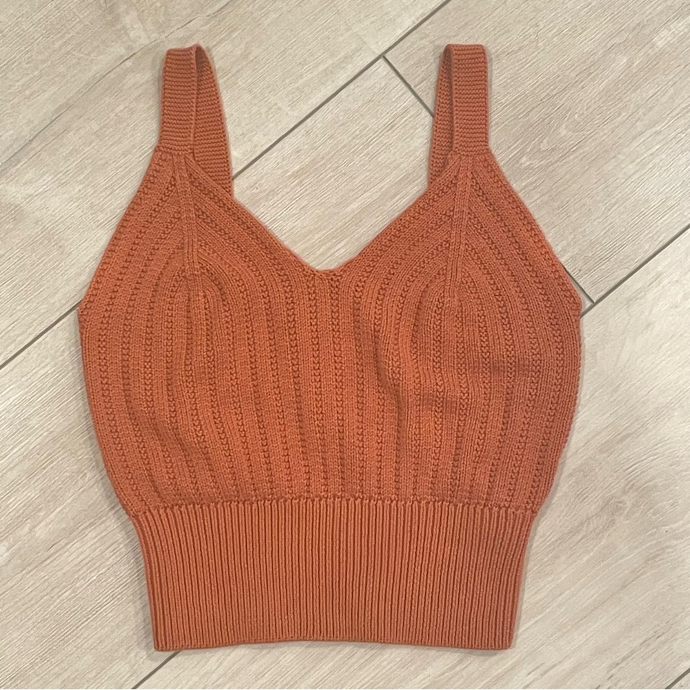 Ribbed Knit Crop Tank Top Burnt Orange Size Small